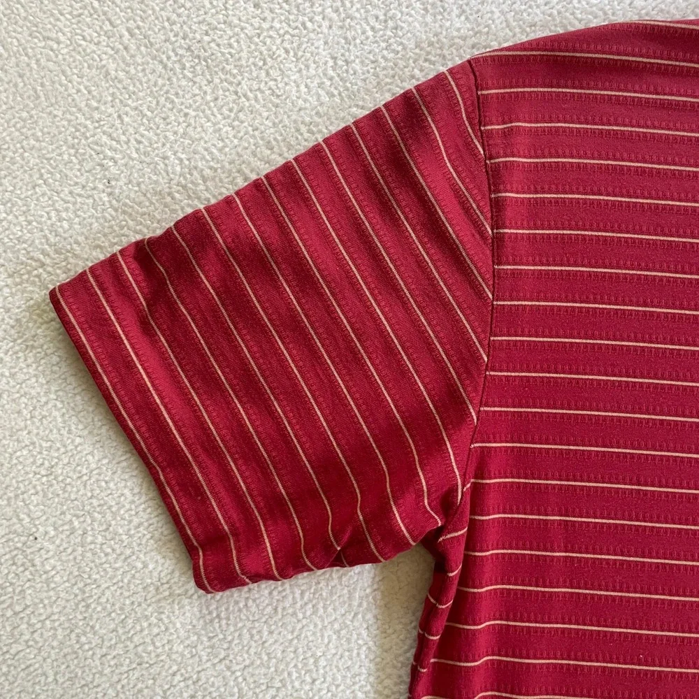 Nike Mens Medium Polo Shirt Red Tiger Woods Collection Striped Fit‎ Dry Golf